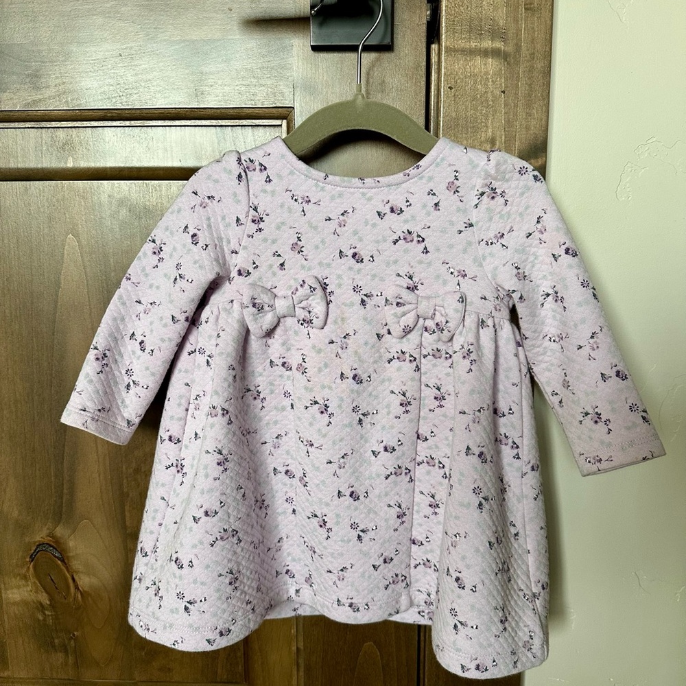 Floral Quilted Long Sleeve Baby Bow Dress